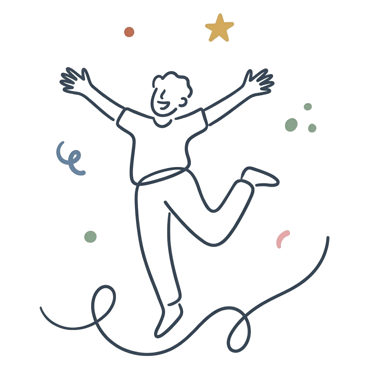 Hand-drawn line illustration of a figure dancing in open expressive movement